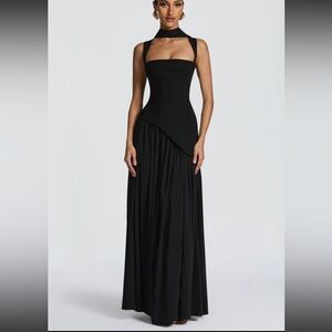 Miss Rosier Sidonie Black Asymmetrical Maxi Gown